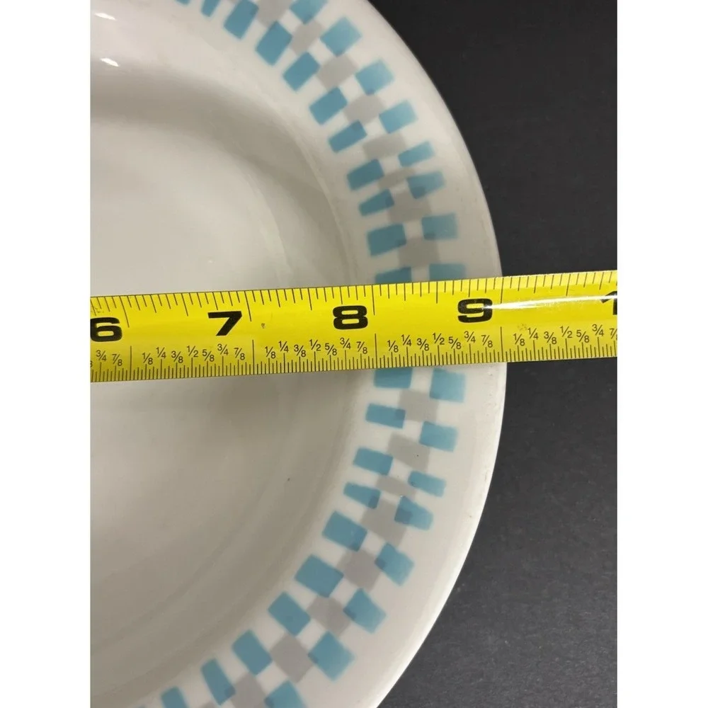Shenango China Turquoise Gray Checker Rimmed Soup Bowl 9